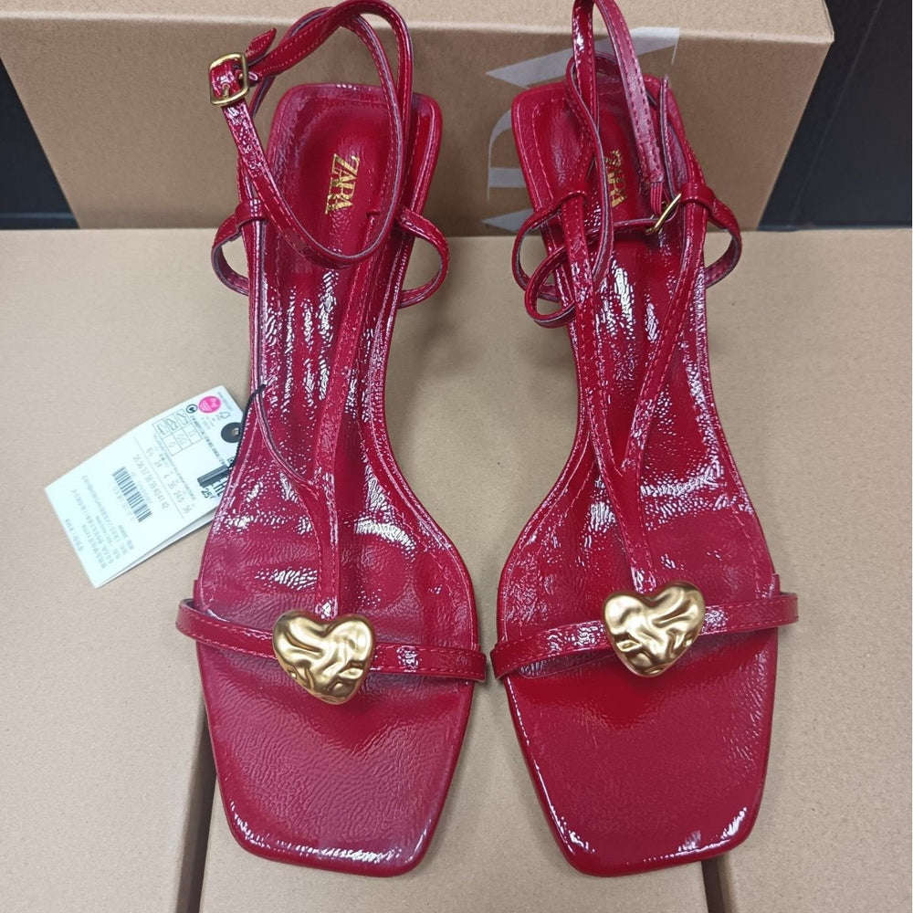 Za summer new arrivals 2025: stiletto heel sandals with metal buckle detail, ankle strap, and back tie closure