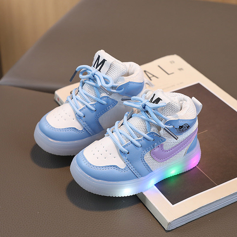 Spring & fallkids sneakers high-top girl mesh casual shoes boys sneakers 1-6 years old baby led light-up shoes