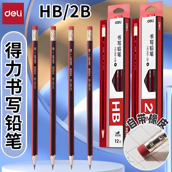 Deli HC199 Writing Pencil HB Hexagonal Pen Holder Student Exam 2B Pencil Log Pencil Practice Pencil