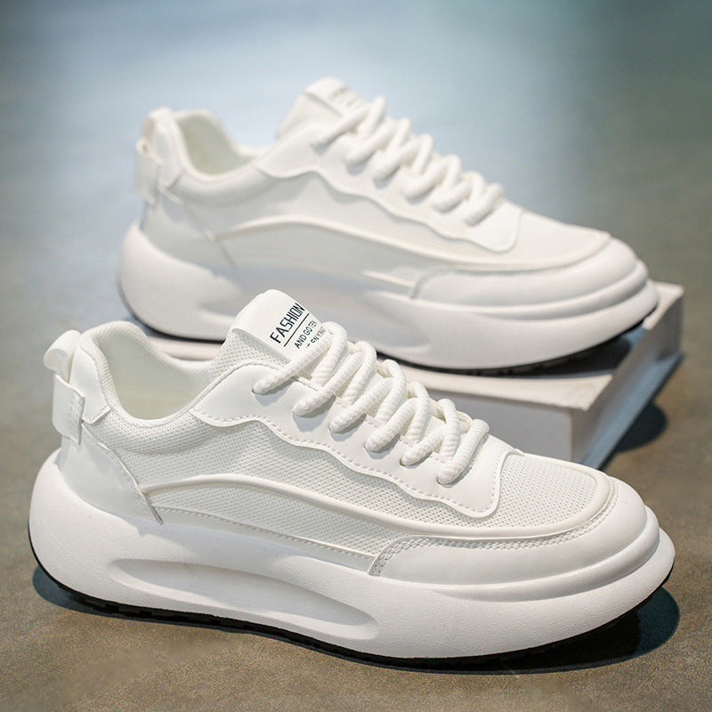 Men's 2025 new mesh breathable white sneakers - trendy, versatile low-top shoes with thick soles for height increase, comfortable casual shoes
