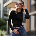 fall/winter european and american cross-border women's fashion new round neck sexy see-through long sleeve slim fit base layer top