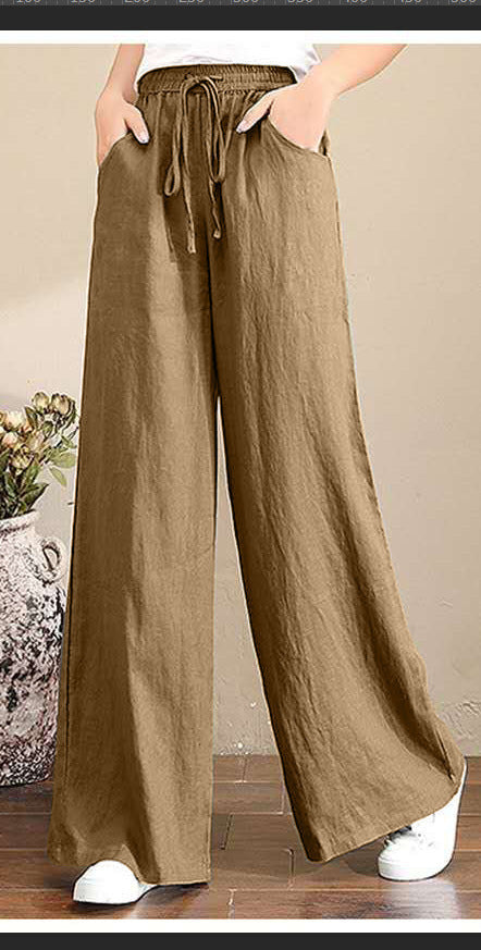draped loose pants women's summerhigh waist cotton and linen pants casualloosestraight-leg pants