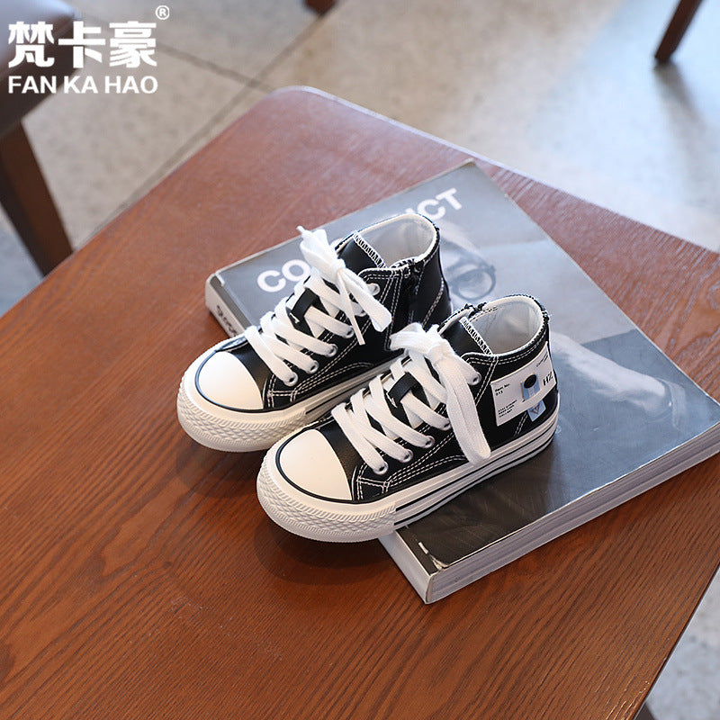 autumn new children's sneakers: girls' casual high-top lace-up versatile soft-soled canvas shoes for big kids and boys