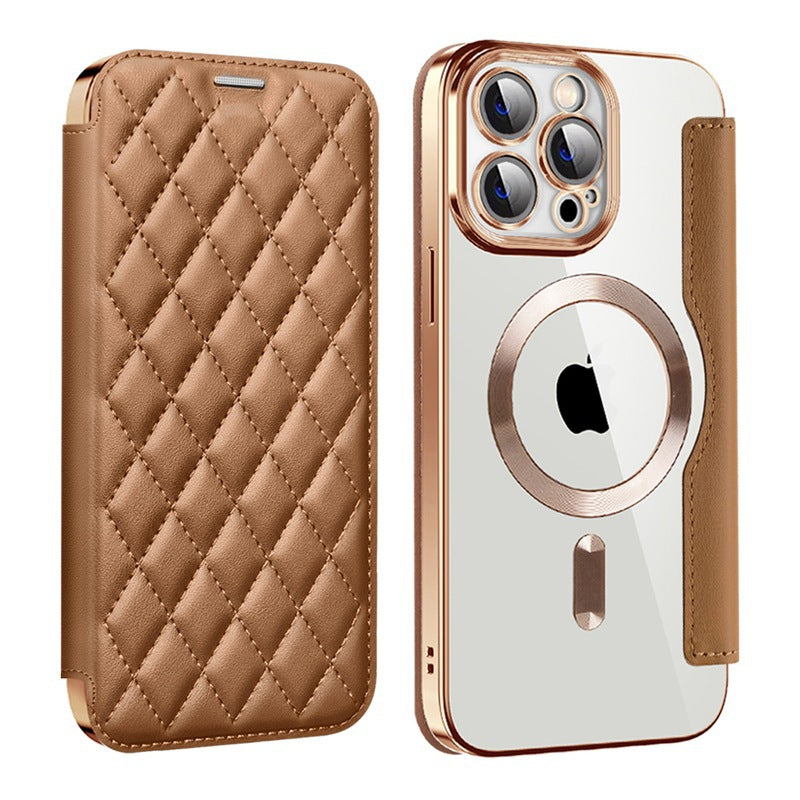 Iphone 17 pro max case, yatun chanel-style magnetic, compatible with apple 16, creative diamond pattern leather case with card slots