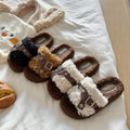 Teddy curl thick sole furry slippers outwear new arrivalfall and winter belt buckle home stuffed cotton slippers women's loafers