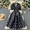 Evening gown women's high-end luxury socialite puff sleeve dress, designer cinched waist tie-up fluffy french maxi dress