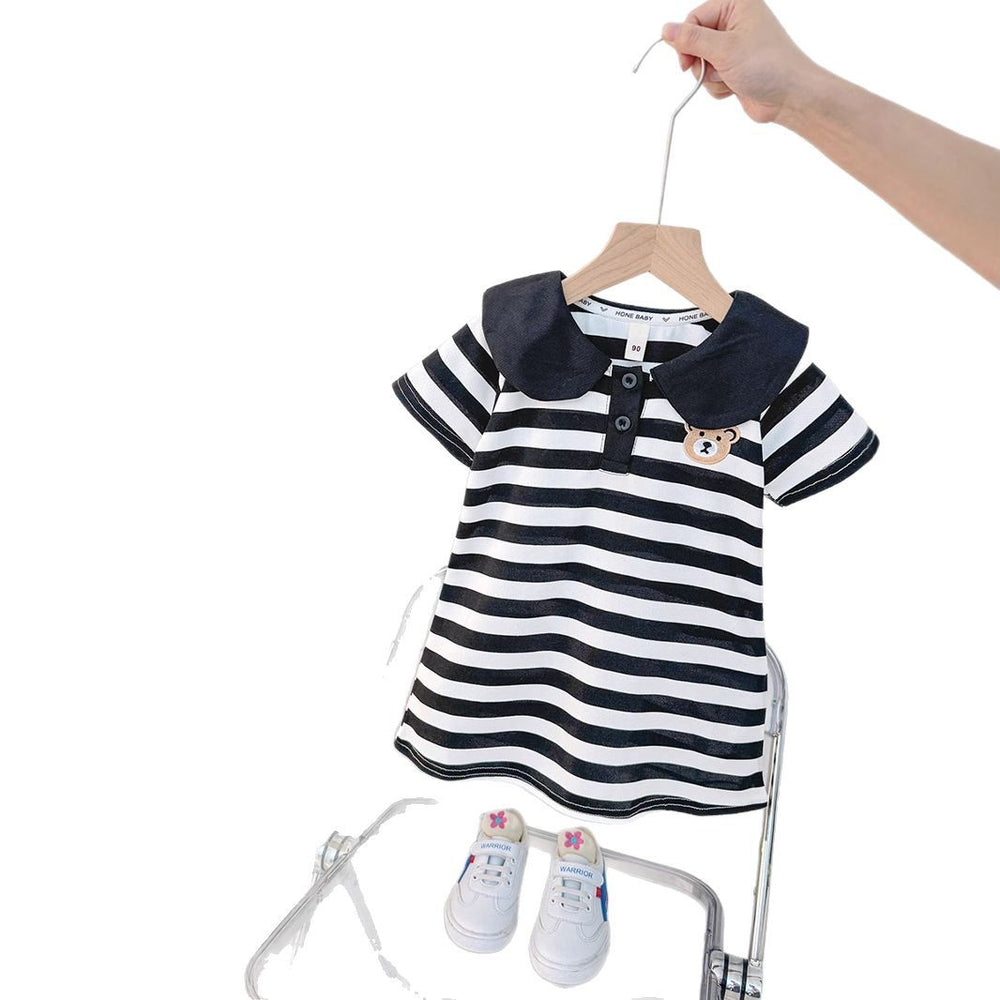Baby girl dress  summer new arrival loose princess style thin fashion striped korean cartoon polo dress