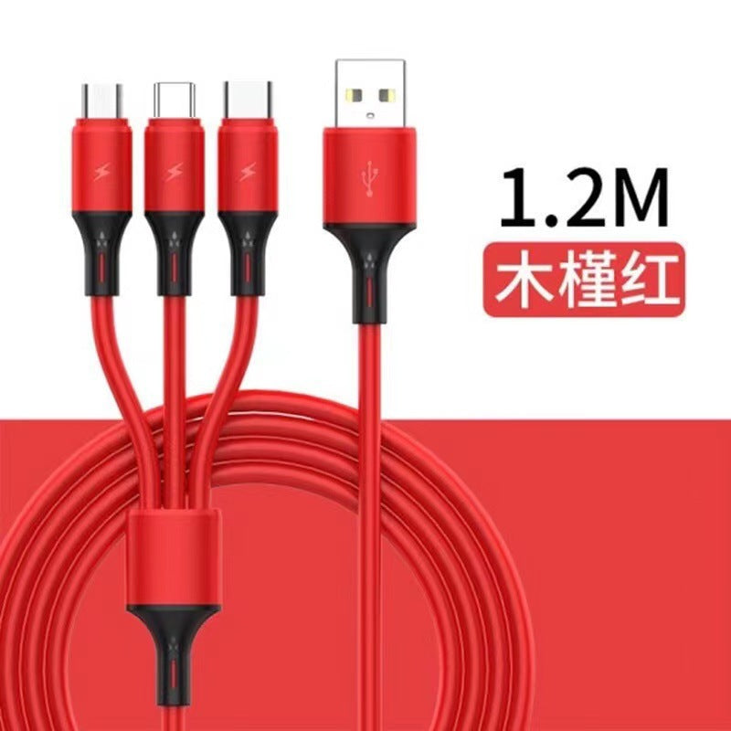 Liquid silicone 3-in-1 charging cable, 3a fast charge, usb cable for apple, huawei, and android devices