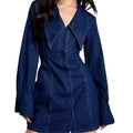 Amazon foreign trade cross-border fashion new women's solid color round neck long sleeve bodycon denim dress - elegant style