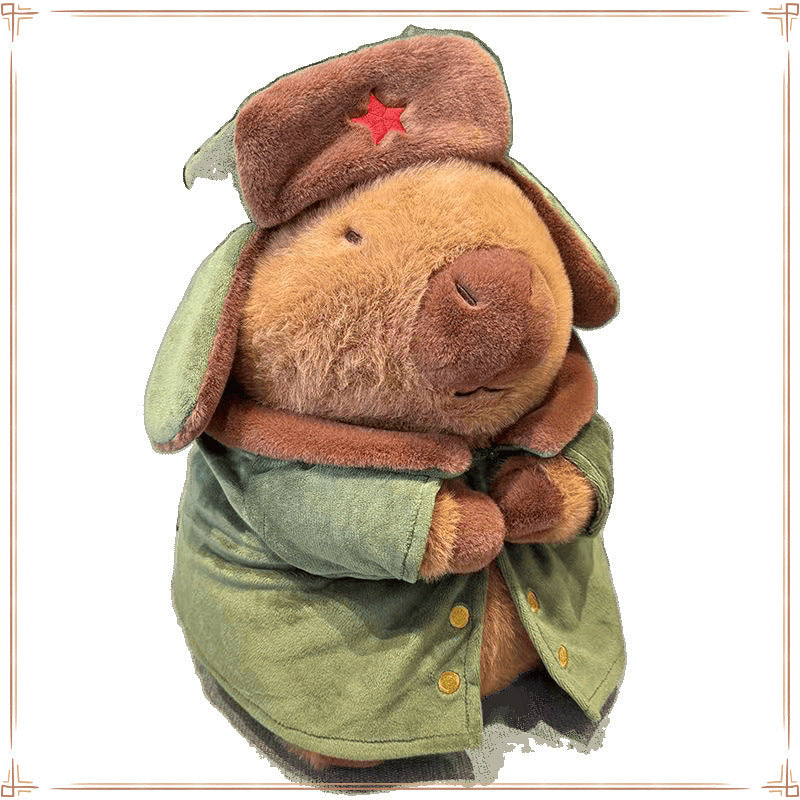 Popular Kapibara military coat doll flower padded jacket capybara doll throw pillow sleeping rag doll birthday girl