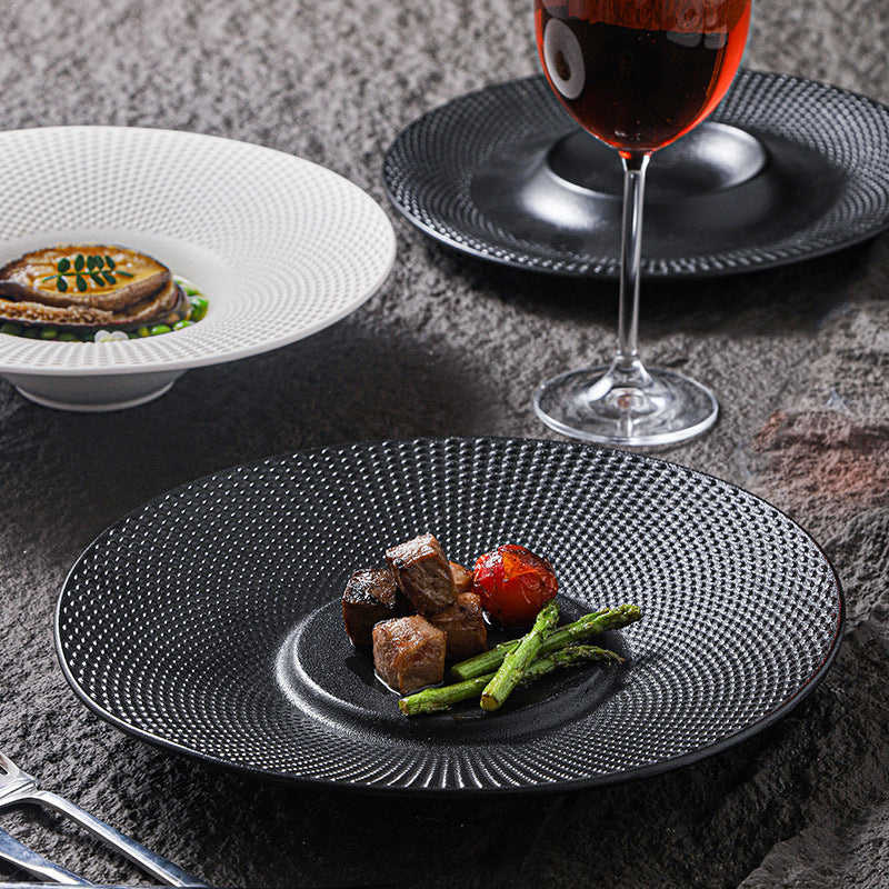 Hotel personalized frosted ceramic western dinnerware set - minimalist solid color polka dot business dinner plates