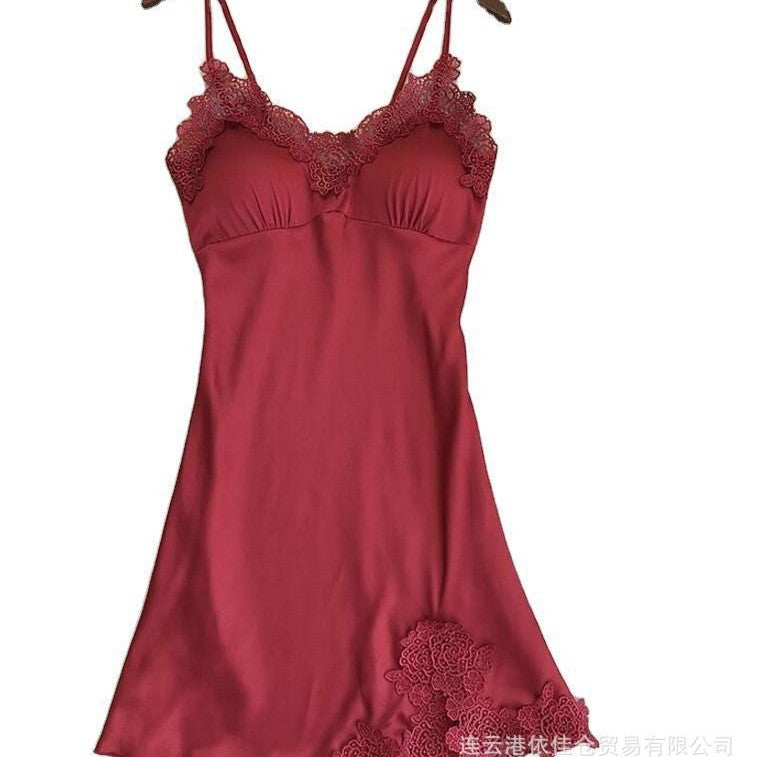 Women's sexy silk satin nightgown v-neck lace lingerie dress sleepwear s-xl