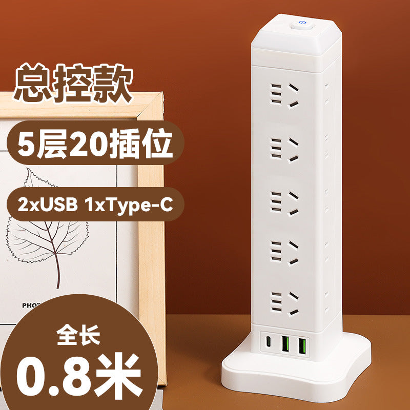 Authentic home & office vertical power strip - multi-outlet, pure copper, with usb ports - tower style