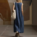 european and american cross-border  independent station spring and summer women's loose casual sleeveless pocket cotton and linen dress