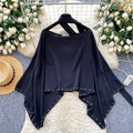 Classy sense of niche autumn wear lazy style asymmetrical bat sleeve shirt women's autumfashion beaded loose blouse trendy