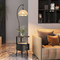new french style bedside table - multifunctional solid wood nightstand with integrated floor lamp and storage shelf