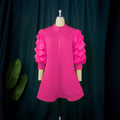 Am220943 commuting small stand-up collar cardigan style dress casualcommuting pleated sleeve shorttopsdresses