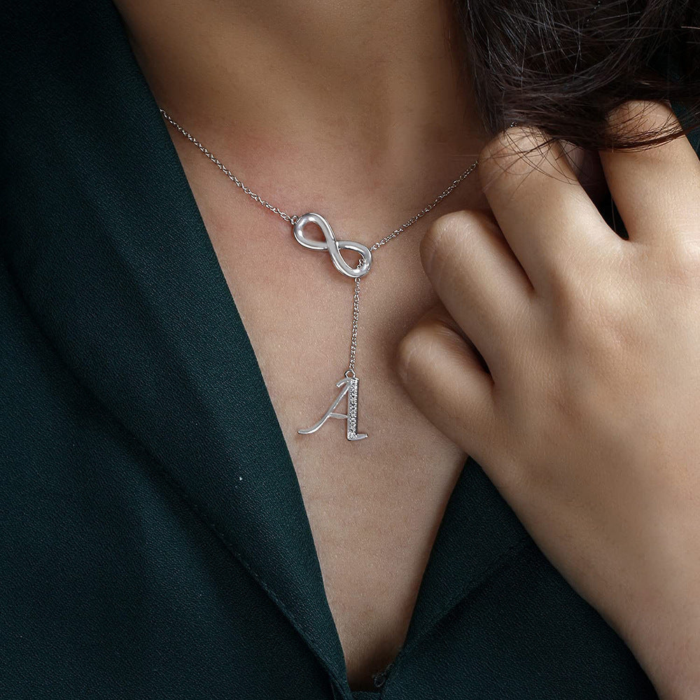 New arrival: lucky eight-character tassel necklace for women - copper 26-letter pendant with diamond accents, choker necklace