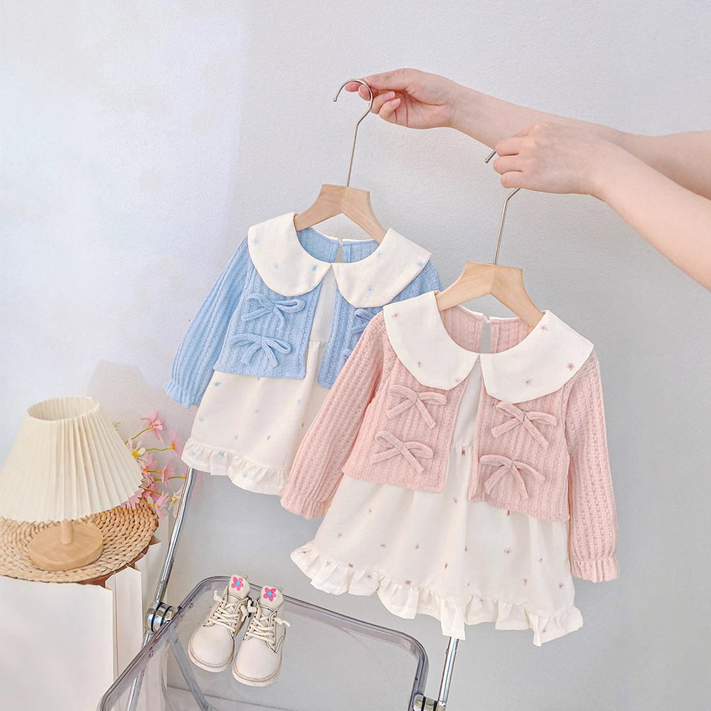 Girls' spring dress: new stylish cardigan dress, first birthday baby gown, children's princess dress set for spring and autumn