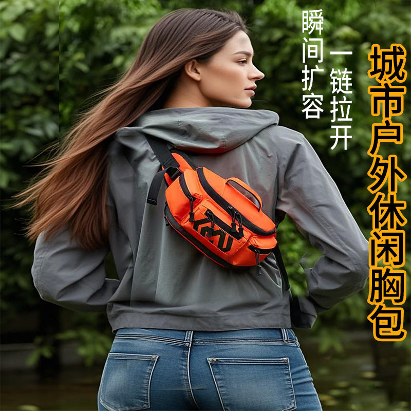 Crossbody bag, fanny pack, men's and women's sports shoulder satchel, outdoor large-capacity portable waist hiking tactical breast bag