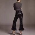 slimming independent station  european and american women's clothing sequinpants raw edge decoration fashion low waist nightclub pants
