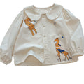 Girl heavy industry shirt  autumn new kidsembroider doll collar shirt sweet girl baby lantern sleeve tops