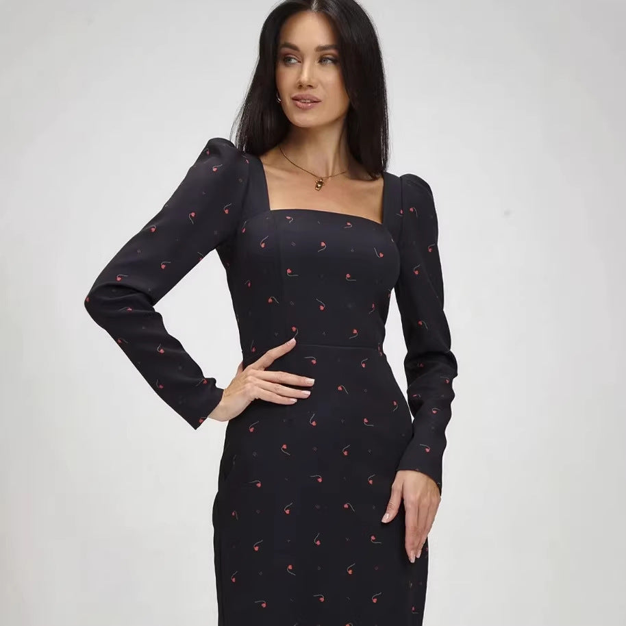 European and american   spring new arrival: cross-border court style elegant lady's cinched waist low-cut long sleeve dress