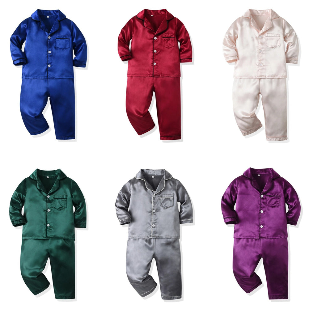 kids pajamas boys and girls long sleevesnew arrival imitation tencel shirt pants spring autumkids home wear suit