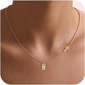 Amazon hot selling clavicle chain cross-border copper plated real gold women's fashion pendant 26 english letter necklace box chain