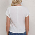 cross-border code new arrival  women's original waffle knotpure colorloose short sleeve t-shirt
