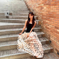 export women's summer new sexy bandeau backless dress - black and white 3d polka dot maxi flared skirt
