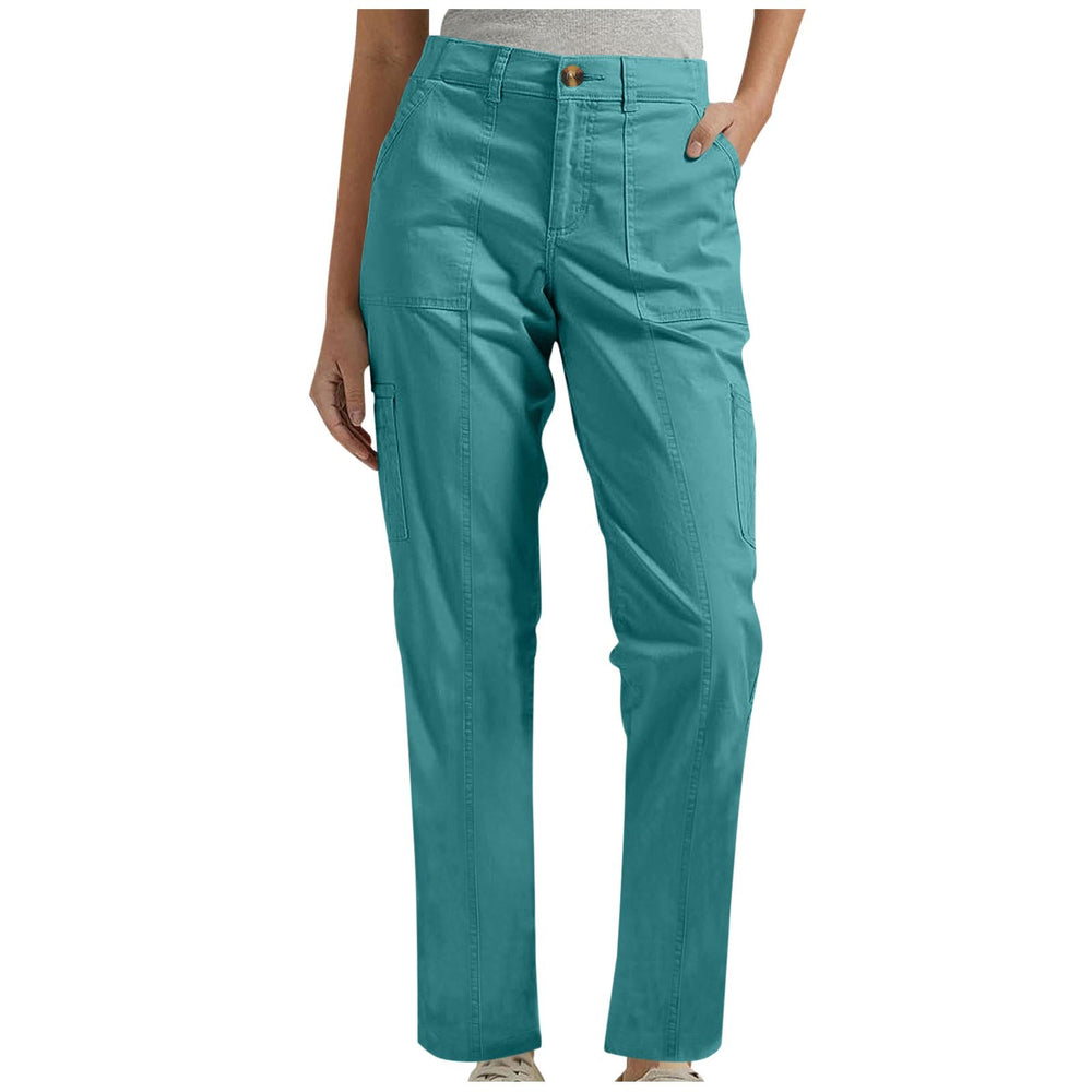 european and american cross-border  hot-selling women's solid color elastic waist comfortable casual cargo pants with pockets