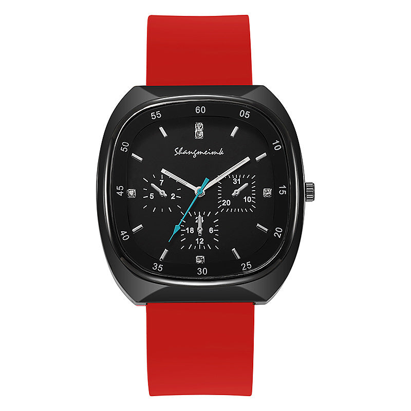 New arrivalexport women's watch three-eye fashion diamond square quartz silicone strap watch student women's watch