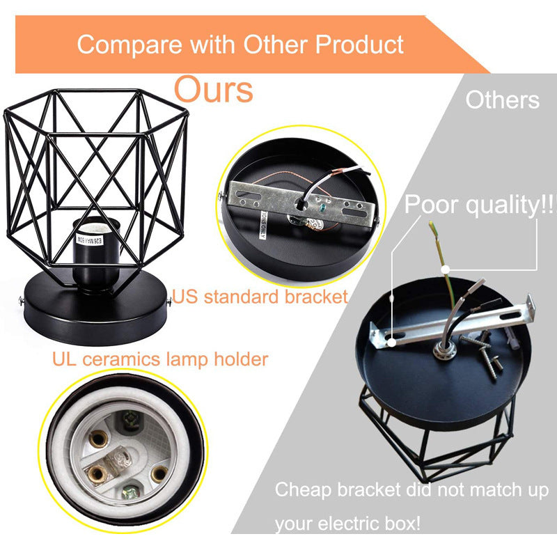 Industrial style black geometric diamond iron ceiling light - retro balcony, hallway, entryway, bubble tea shop, restaurant creative lighting
