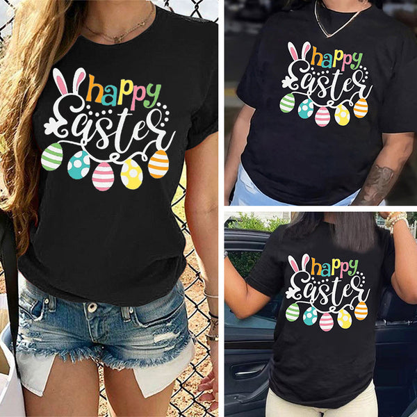S390482 Cross-border wholesale European and American women's clothing Easter rabbit printed T-shirt short-sleeved top summer
