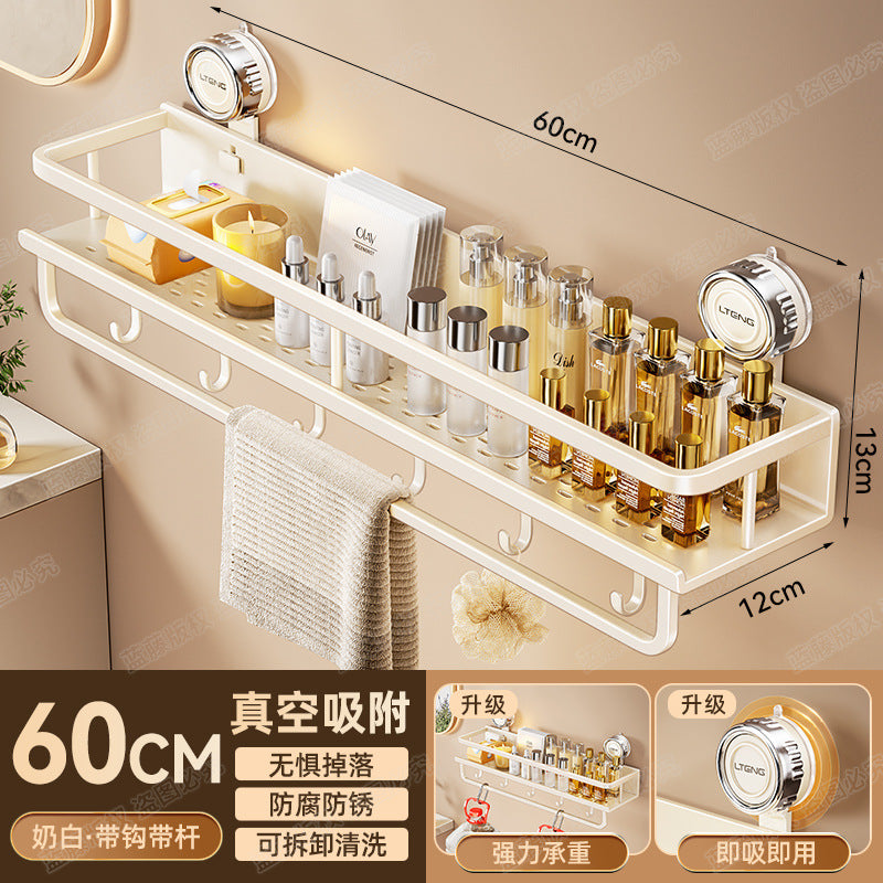 Space aluminum bathroom suction cup rack, wall-mounted non-punching bathroom towel rack, washstand, multi-functional storage