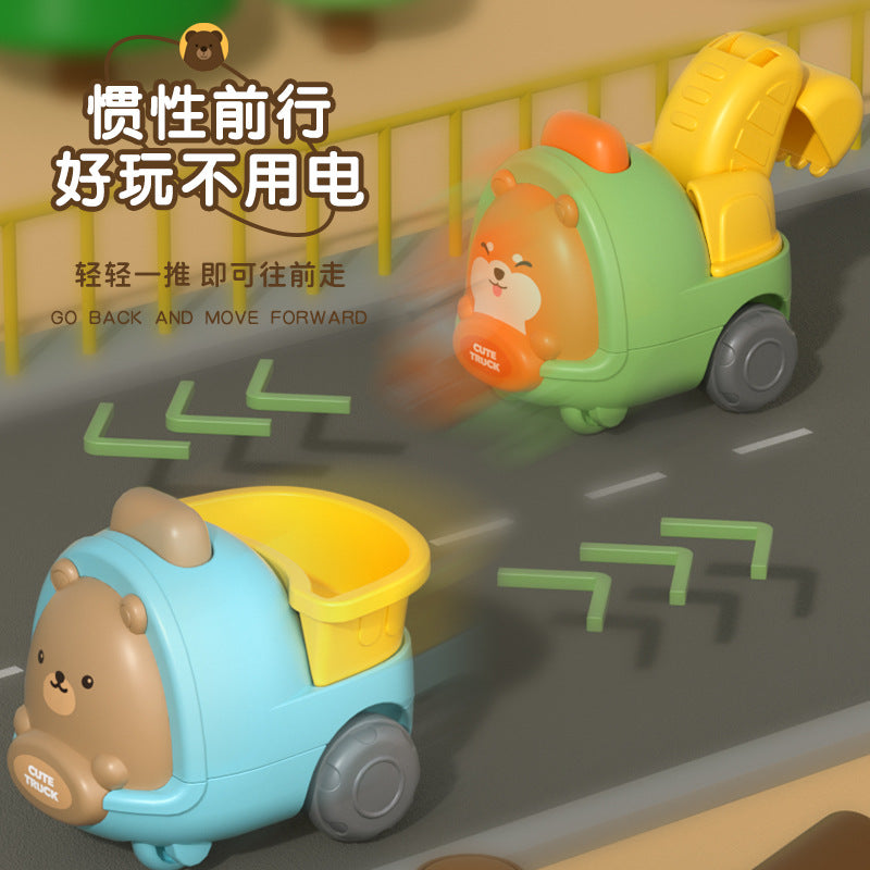 Mini cartoon inertia car - cute pet, educational toy for kids, baby inertia toy car, construction vehicle for little boys