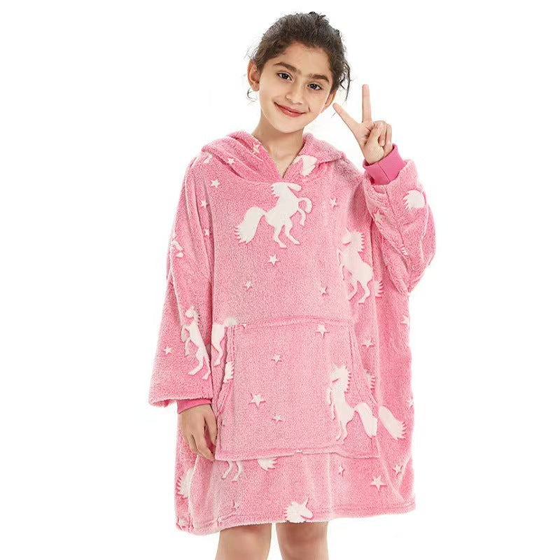 glow-in-the-dark pajamas, lazy person's light-up hooded pajamas, fluorescent robe, double-sided fleece warm loungewear