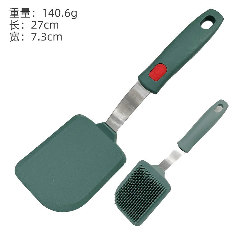 Dark green silicone kitchenware stainless steel handle frying spatula leak spatula kitchen utensils cooking spatula silicone frying pan spatula
