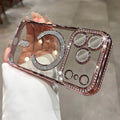 Suitable for iphone17promax mobile phone case, high-end edge diamond magnetic glitter lens film, apple 15 protective cover