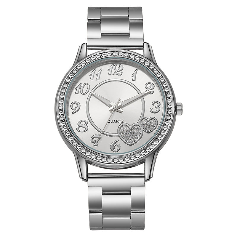 watch digital love elegant watch diamond-encrusted alloy steel strap women's quartz cross-border watch