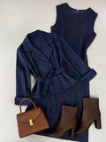 fashion  spring new women's two-piece set tie back suit + solid color skirt suit