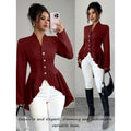 fashionautumnew arrivalelegancefashionv necklong sleeves waist asymmetricalrufflesjacket for women