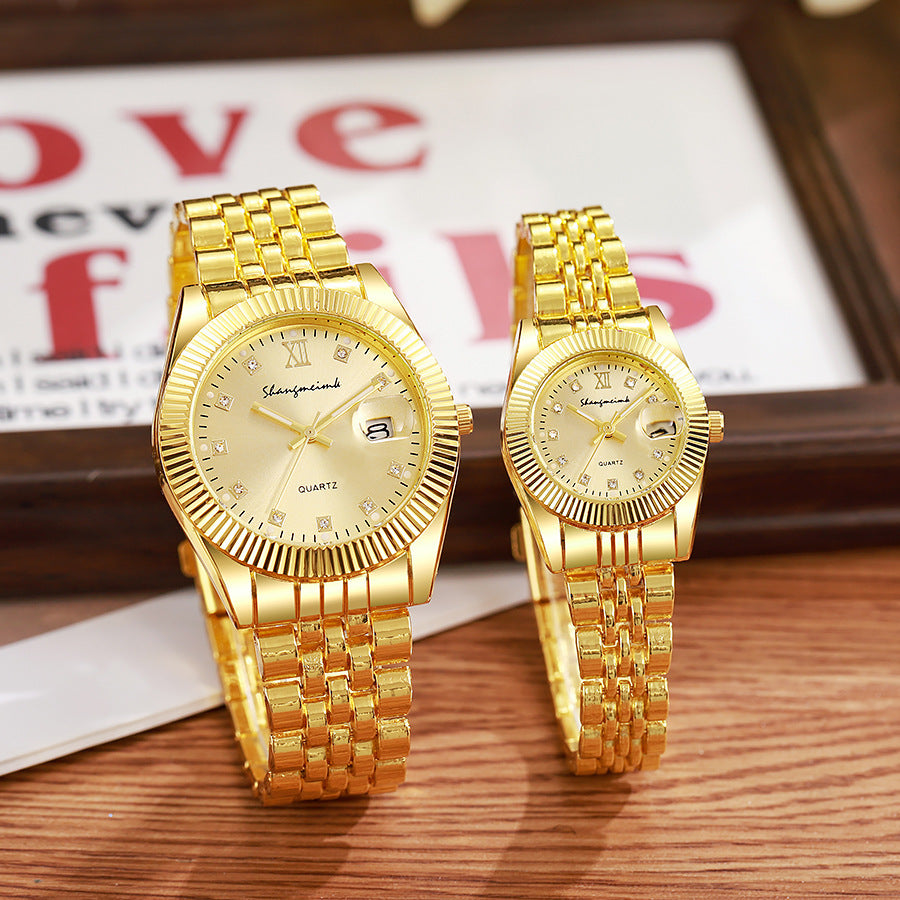 couple watch men's gold business retro elegant couple men's steel belt alloy easiest for matchfashion quartz watch
