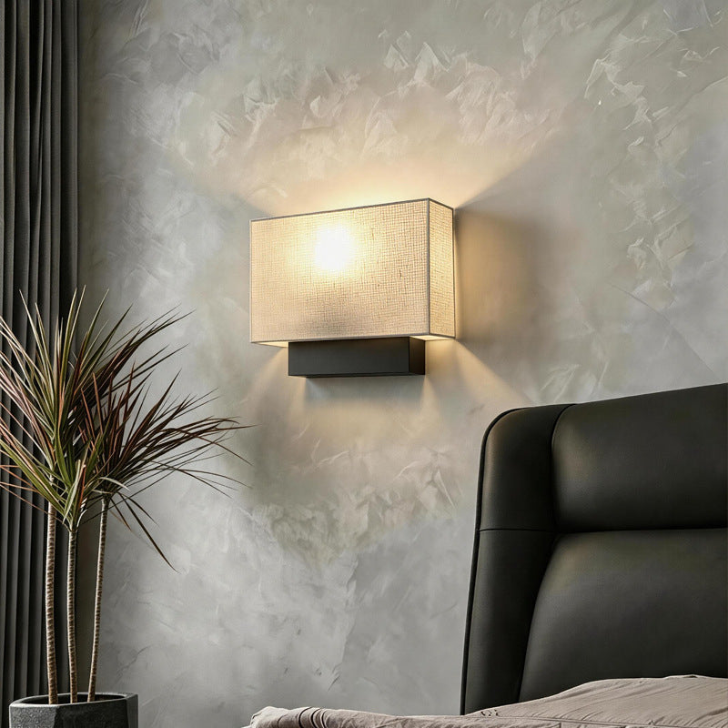 fabric bedside wall lamp, modern hotel reading wall light, rectangular cotton linen lampshade, indoor decorative wall sconce