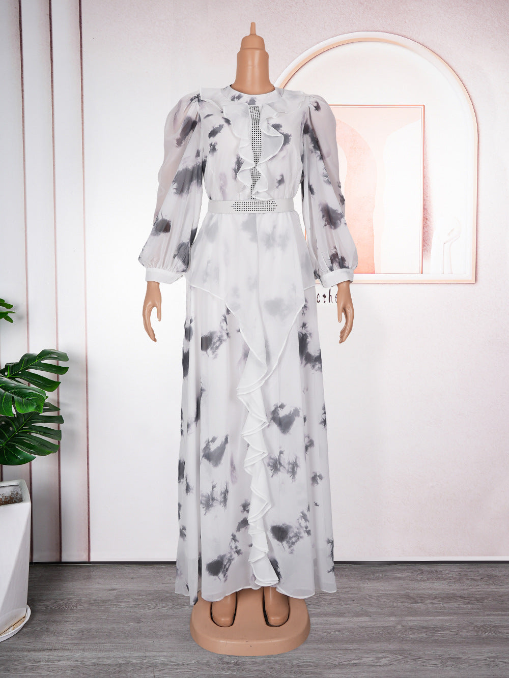 Amazon new arrivalretrolongrufflesdress cross-border foreign trade  african printing long skirt