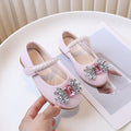 Girls' princess shoes - new spring/autumn  collection - kids' leather shoes with crystal butterfly flower detail - baby flats