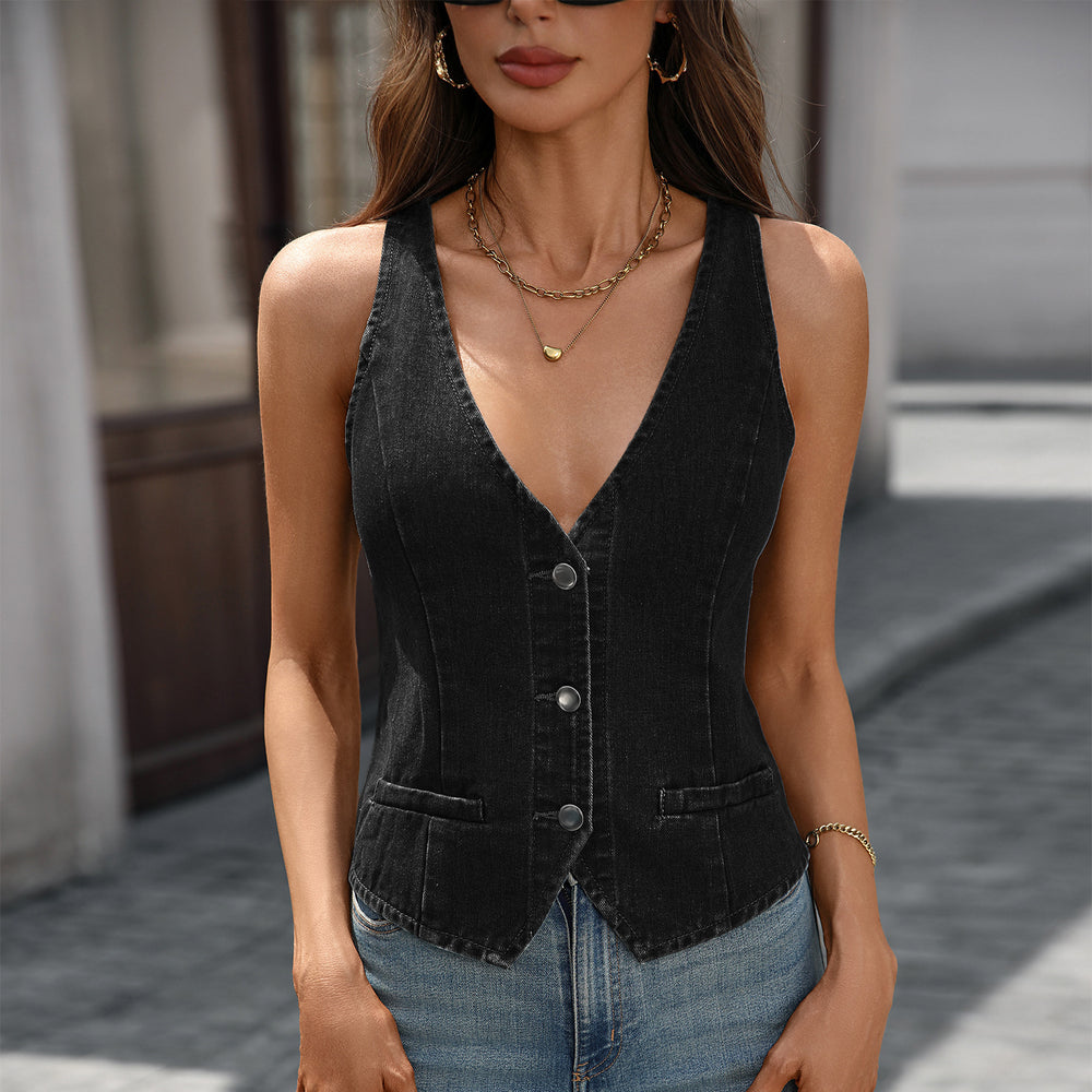 Fashionexport cross-border women's clothing spring and summer new  independent station washed denim vest hot girl vest top