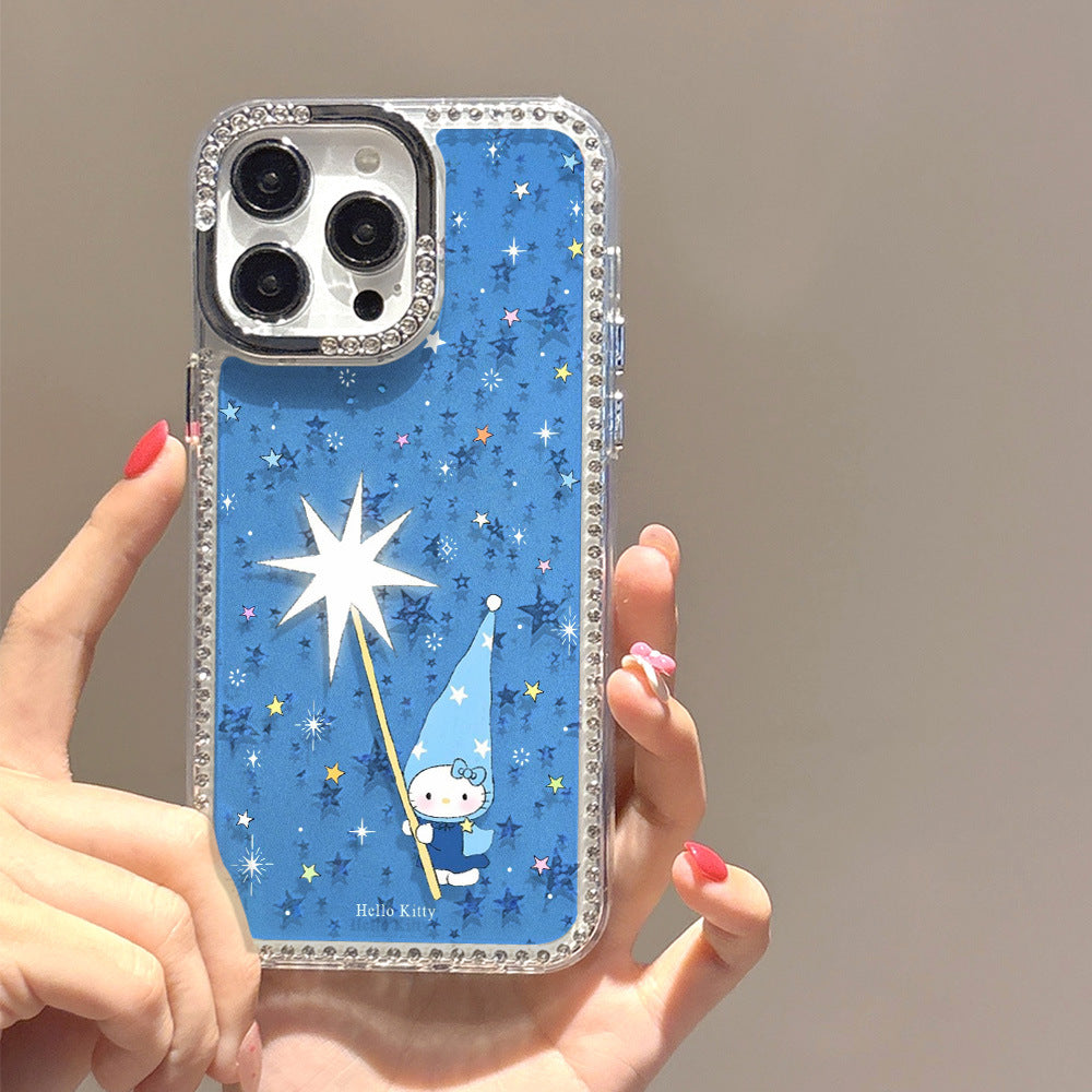 Suitable for iphone16 cat magician mobile phone case apple 17pro blue starry sky diamond anti-fall protective case