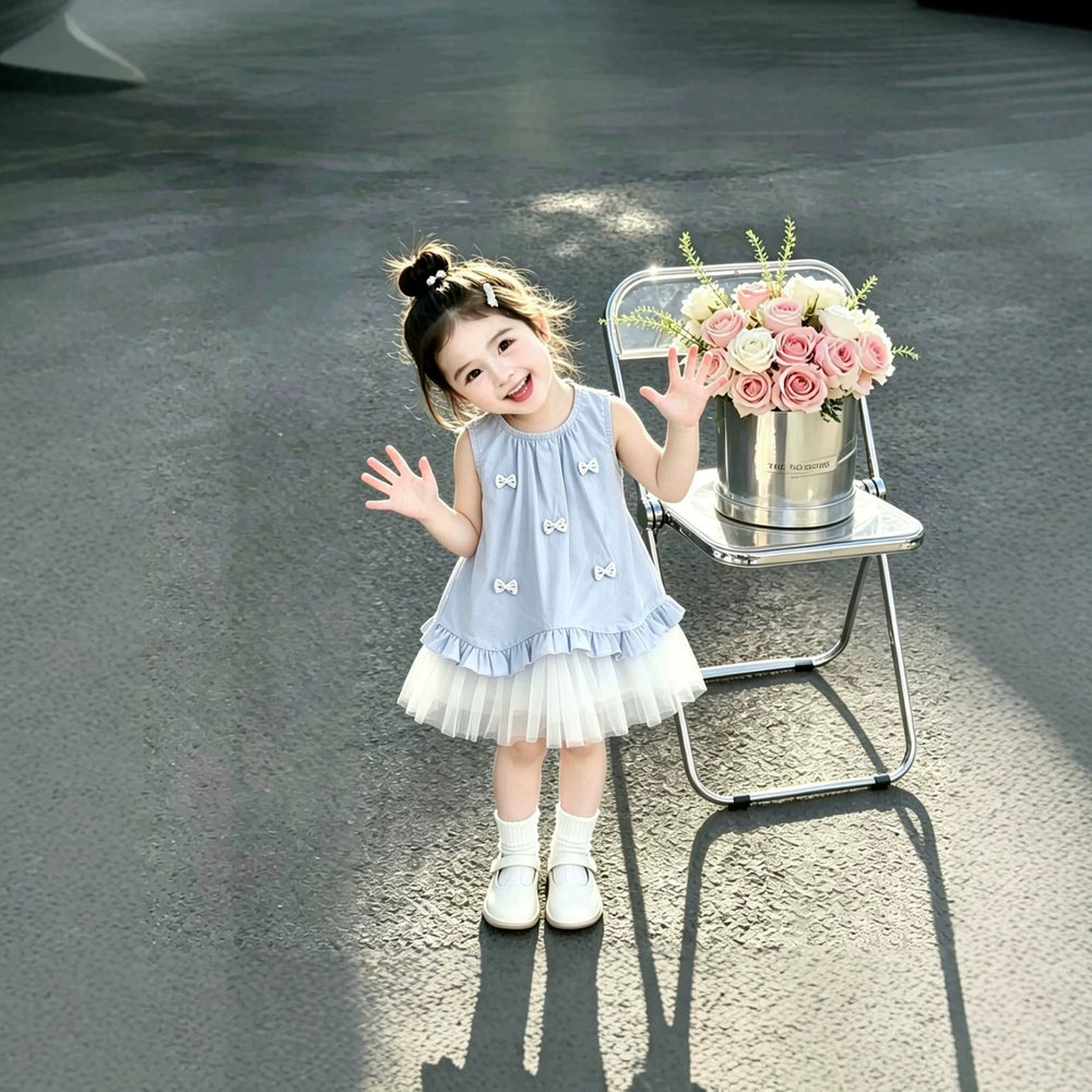 Girls' summer dress  new arrival: cute korean style preppy mesh princess dress - super adorable kids' clothing